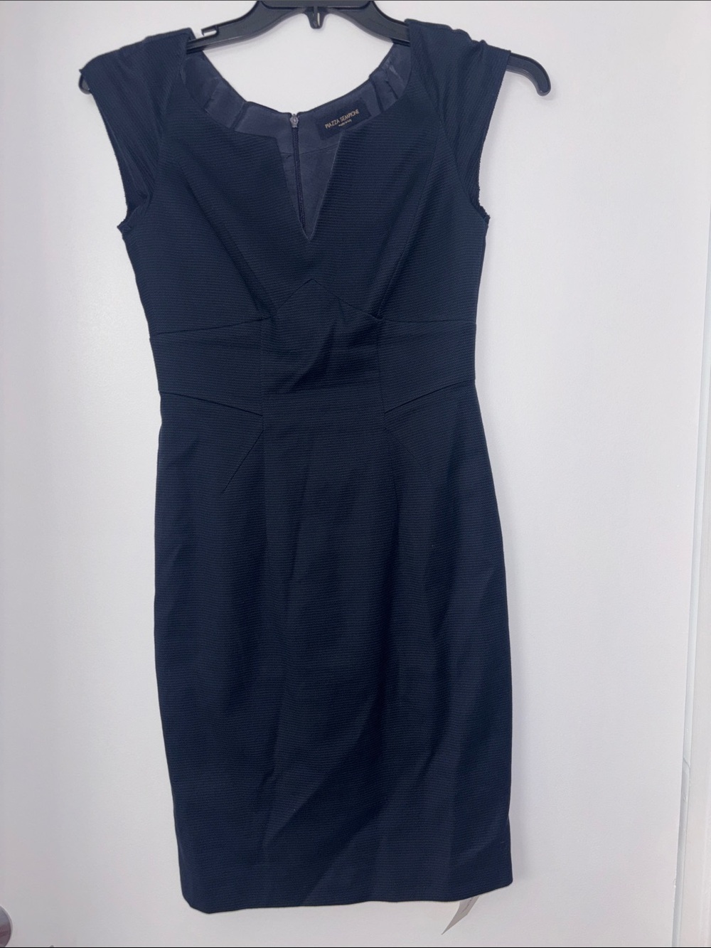 Piazza Sempione Italian Size 40 Navy Textured Cap-Sleeve Dress